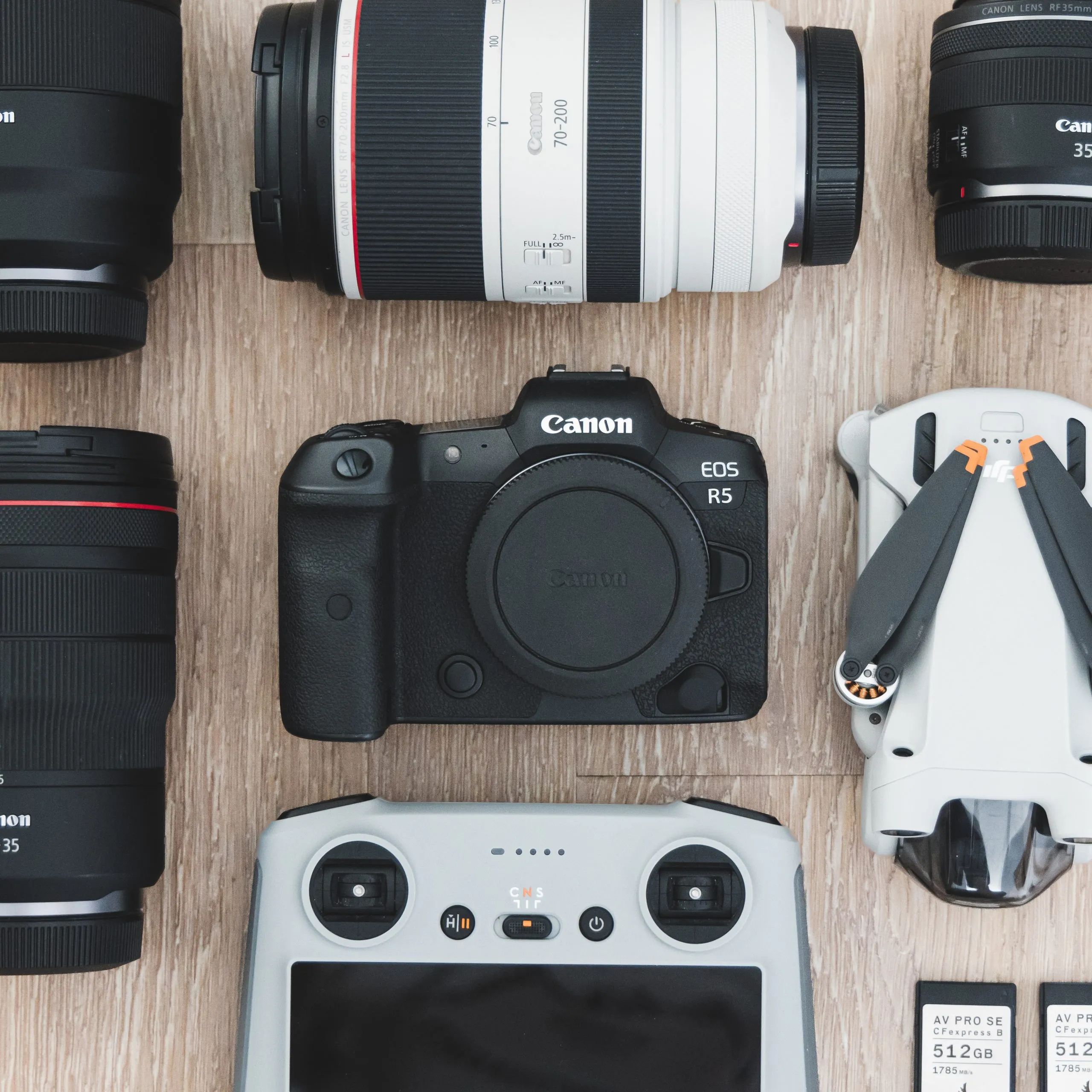 Flatlay of photography equipment