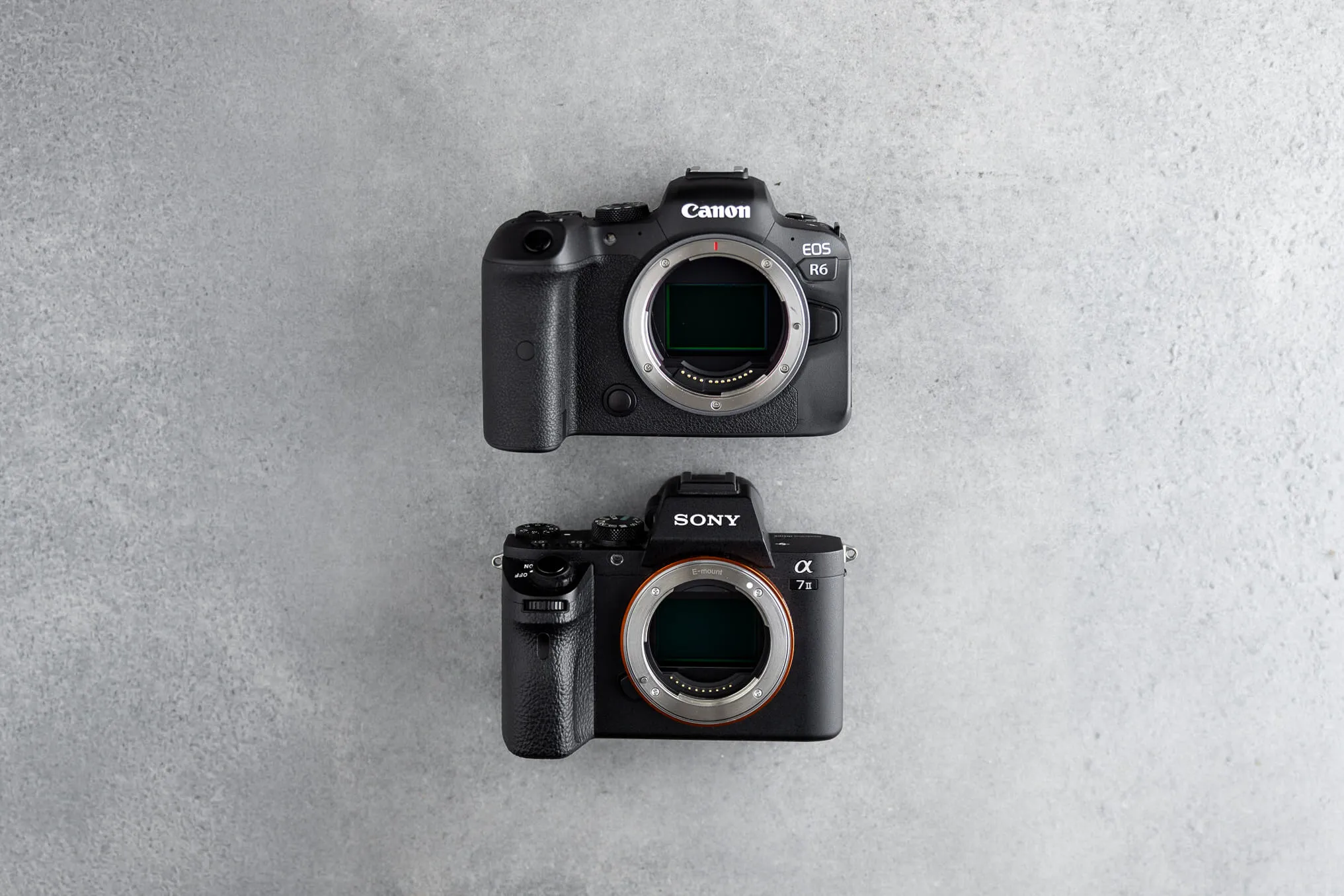 Sony A7 and Canon R6 camera flatlay
